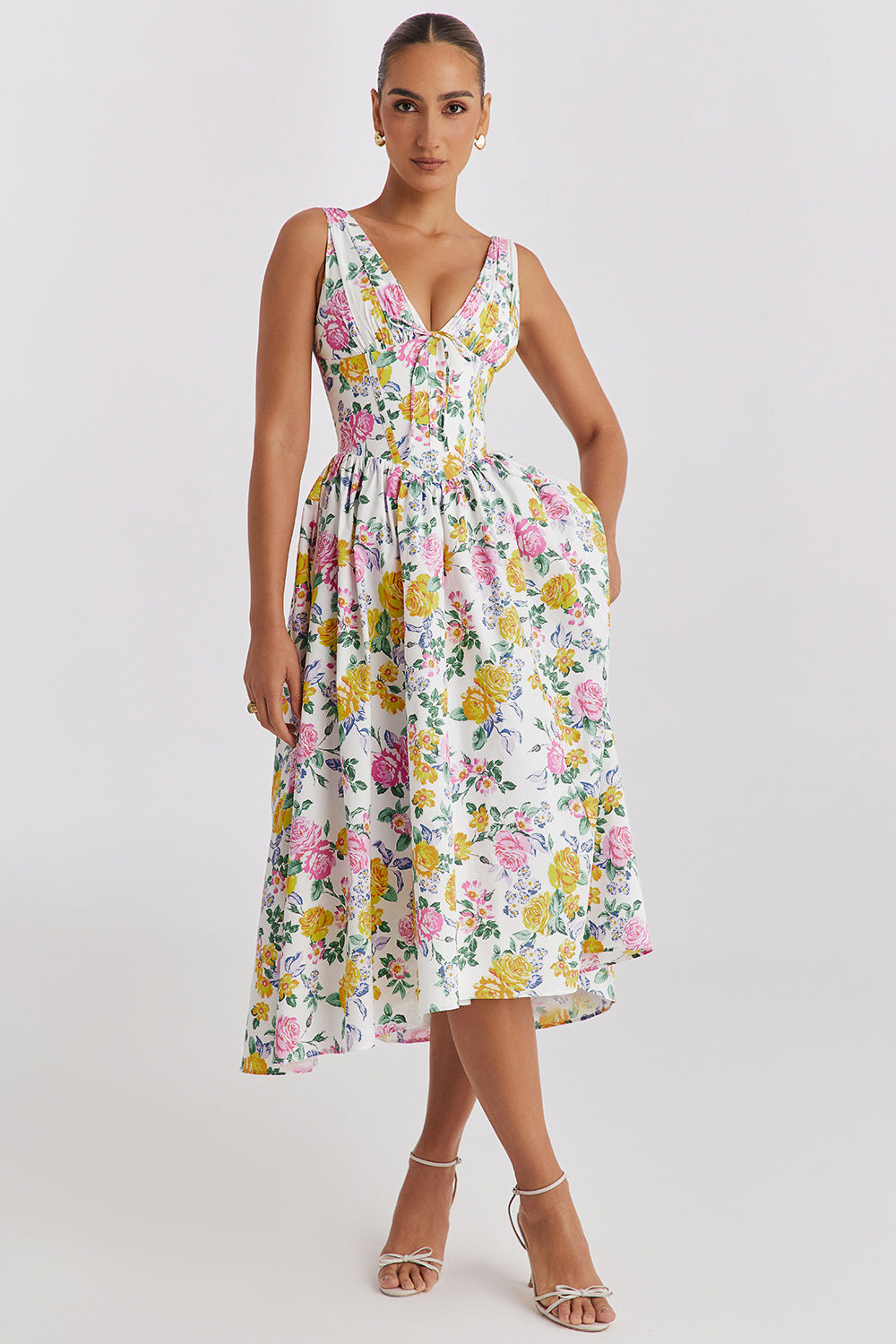 Fleurette | Floral Corset Midi Dress