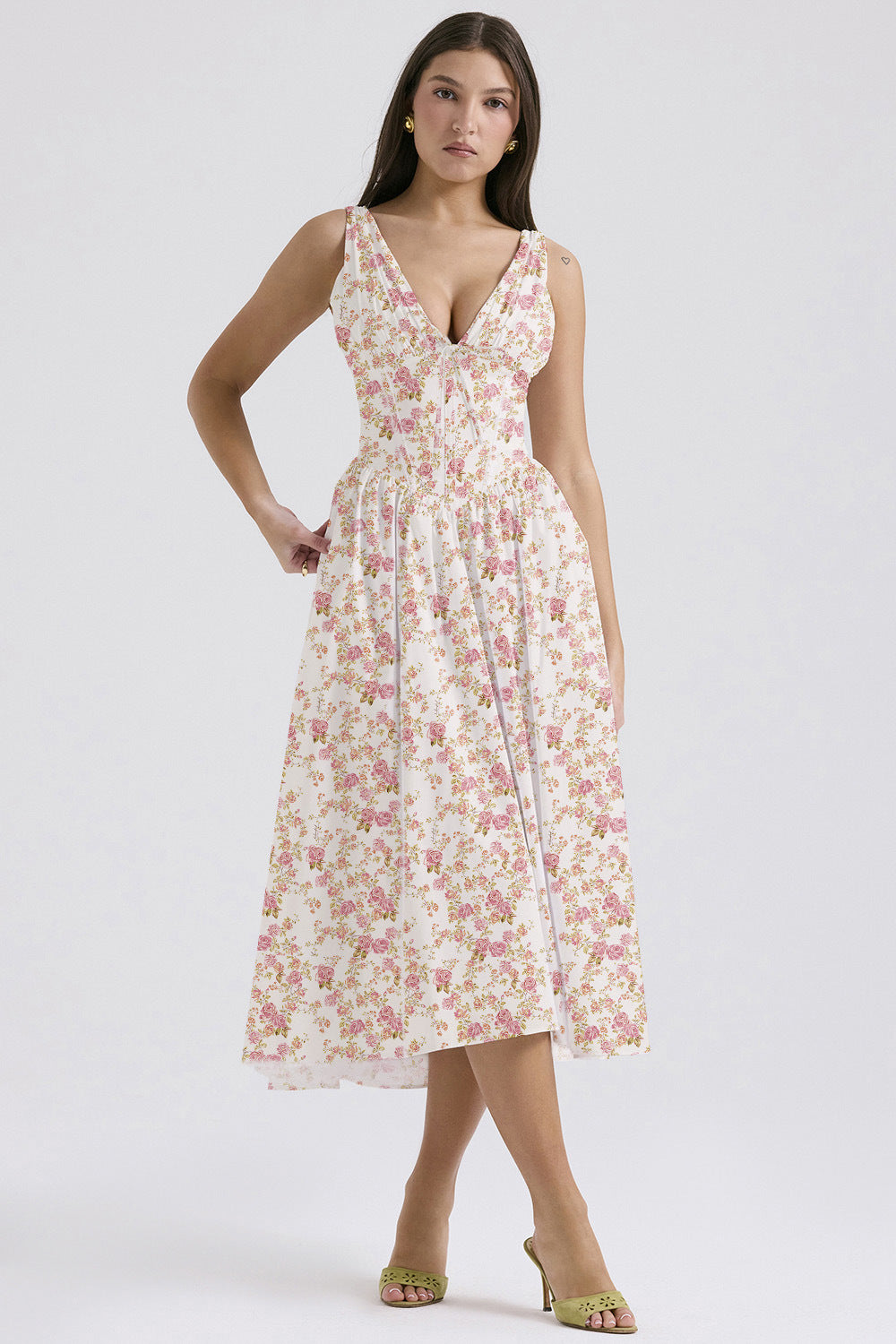 Fleurette | Floral Corset Midi Dress