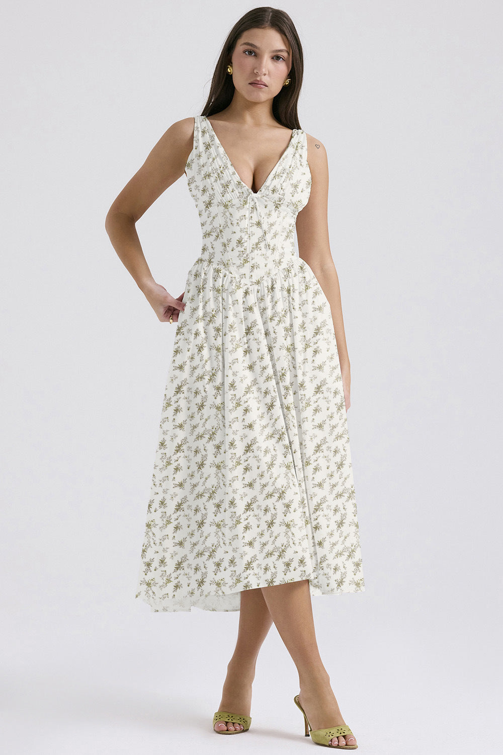 Fleurette | Floral Corset Midi Dress