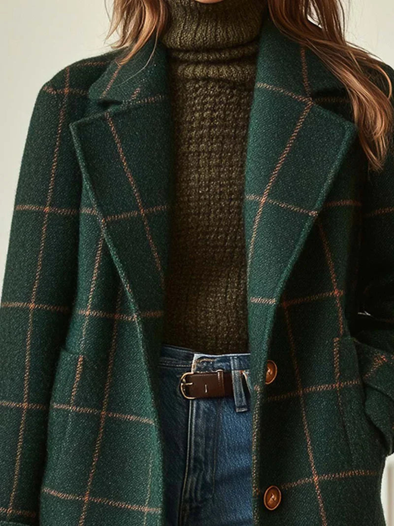 Renora™ | Elegant Checked Wool Coat