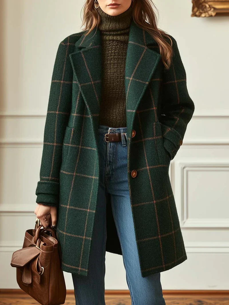 Renora™ | Elegant Checked Wool Coat