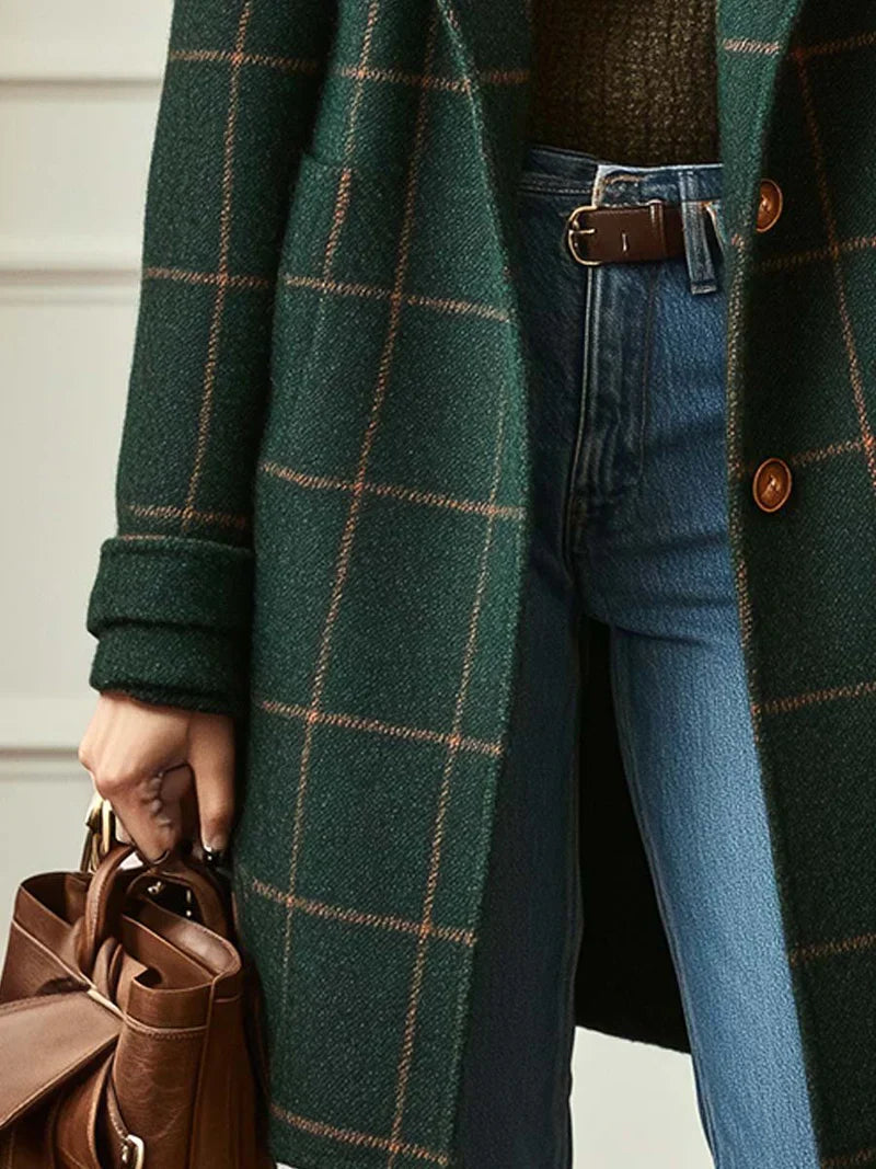 Renora™ | Elegant Checked Wool Coat