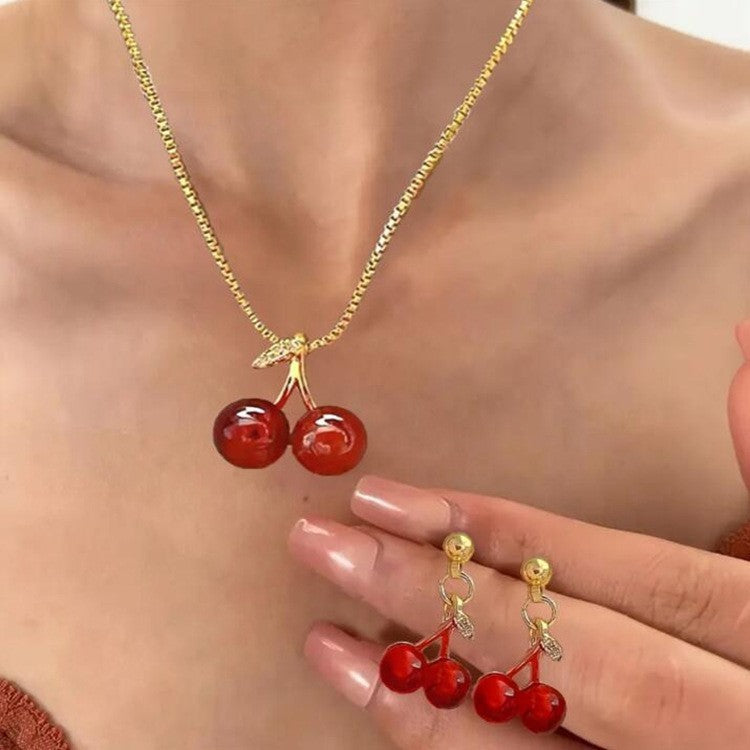 Rouge | Cherry Necklace & Drop Earrings Set