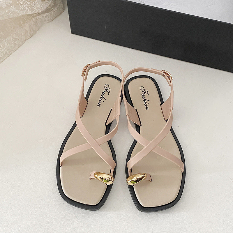 Aurelia | Cross-Strap Gold Accent Sandals