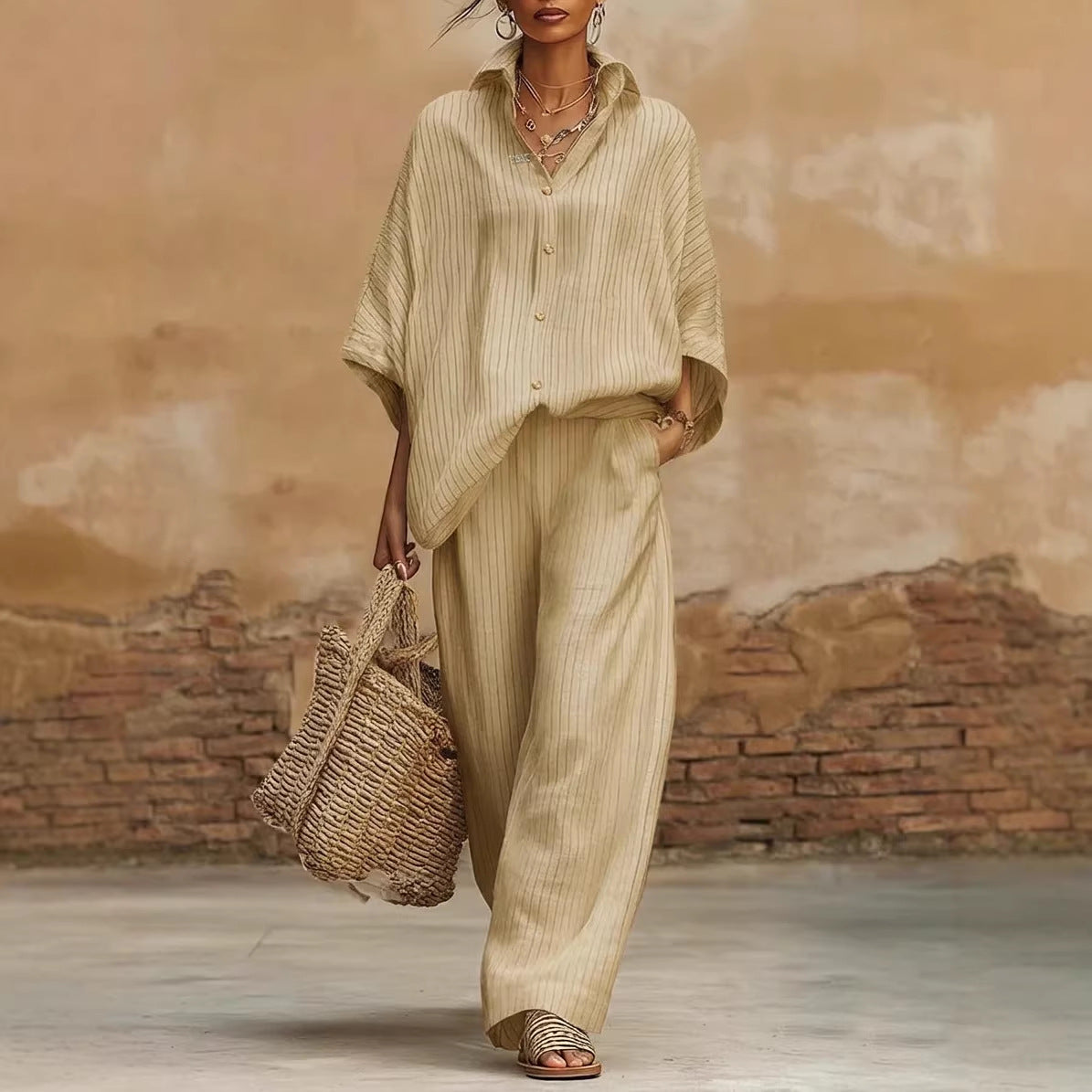 Corsica | Striped Shirt & Wide-Leg Trousers Set
