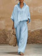 Corsica | Striped Shirt & Wide-Leg Trousers Set