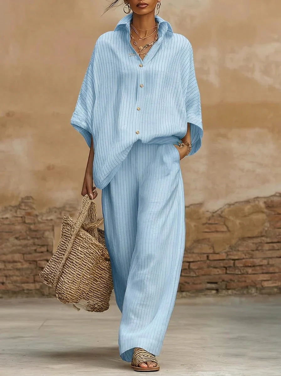 Corsica | Striped Shirt & Wide-Leg Trousers Set