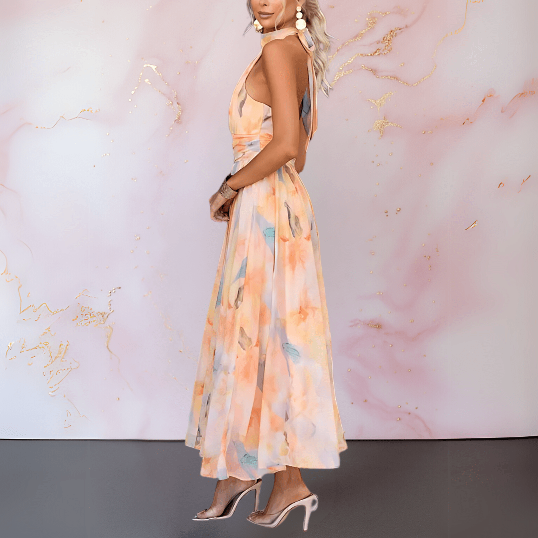 ESTHER - HALTERNECK WATERCOLOUR PRINT DRESS