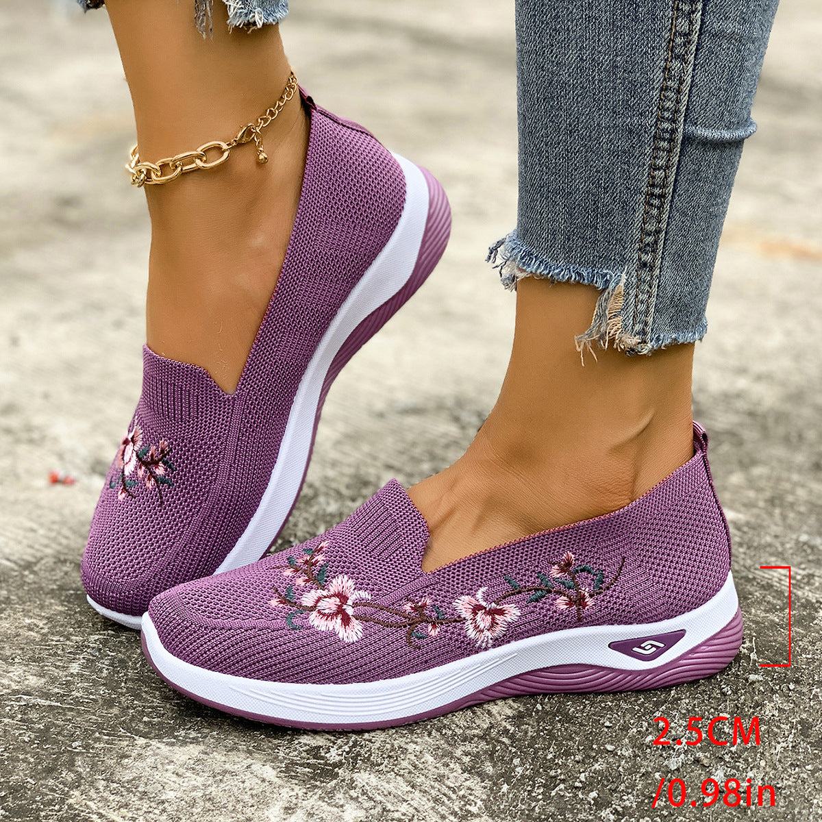 Blossom Breeze | Floral Embroidered Slip-On Platform Sneakers