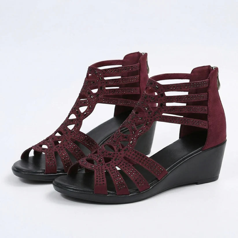 Selene | Rhinestone Cage Wedge Sandals