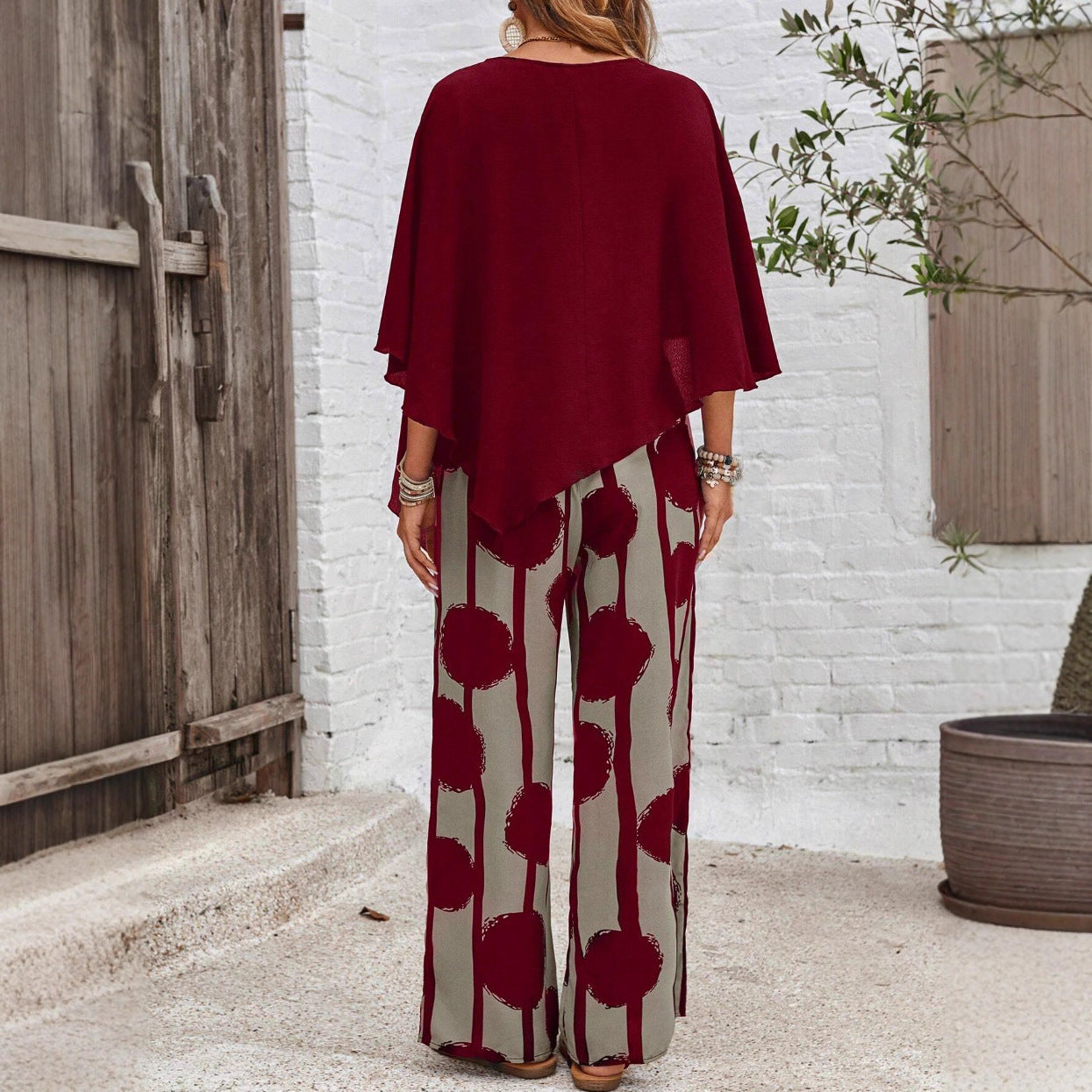 Isla | Draped Cape Top & Printed Wide-Leg 2-Piece Set