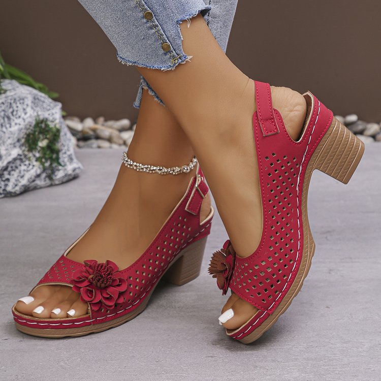 Fleur | Perforated Flower Block Heel Sandals