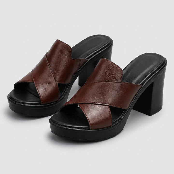 Mila | Cross-Strap Platform Block Heel Mules