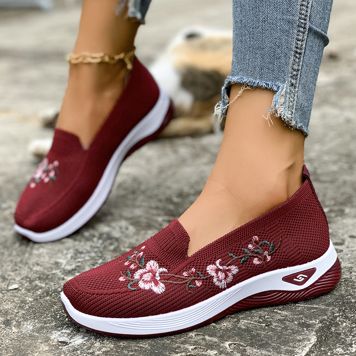 Blossom Breeze | Floral Embroidered Slip-On Platform Sneakers