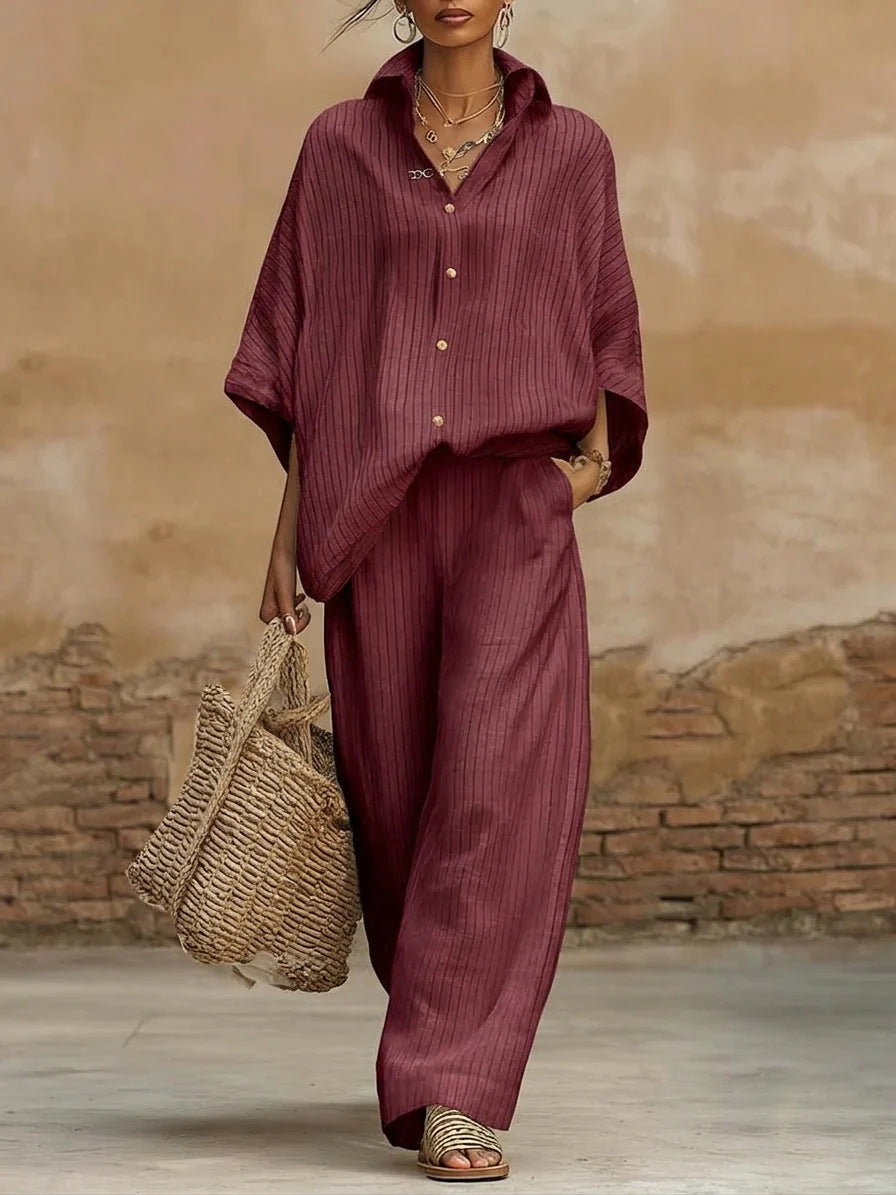 Corsica | Striped Shirt & Wide-Leg Trousers Set