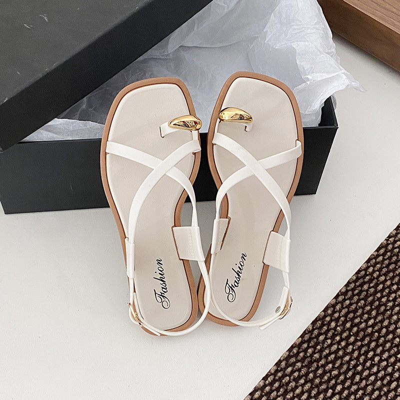 Aurelia | Cross-Strap Gold Accent Sandals