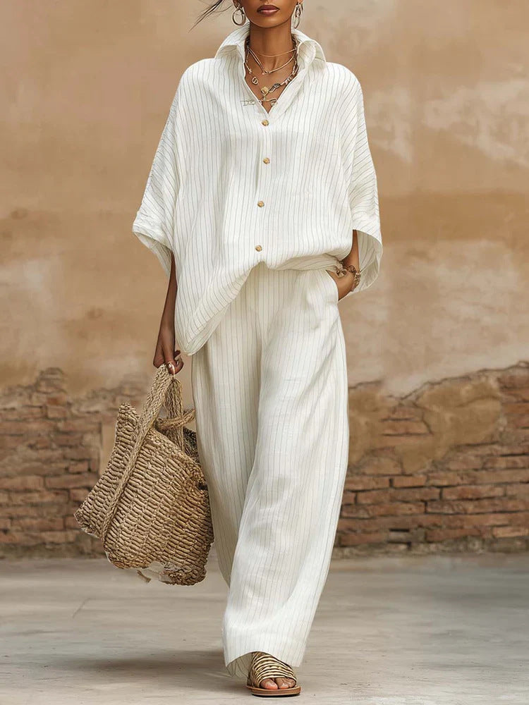 Corsica | Striped Shirt & Wide-Leg Trousers Set