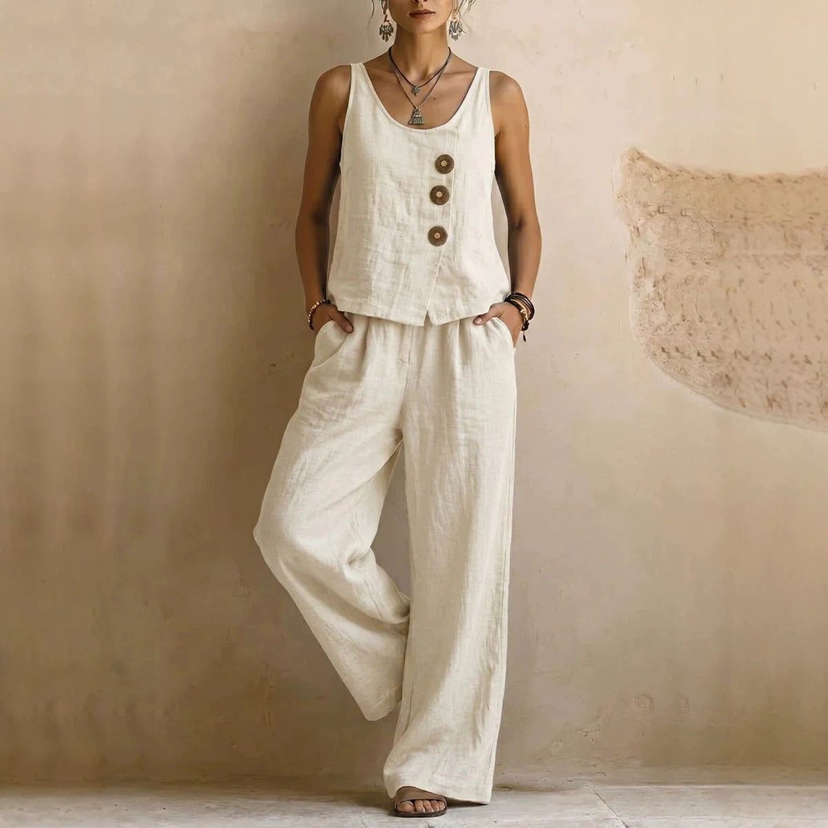 Terra | Button Tank & Wide-Leg Trousers Set