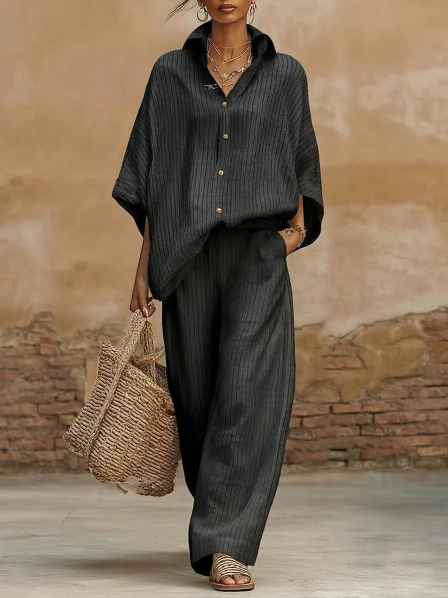 Corsica | Striped Shirt & Wide-Leg Trousers Set