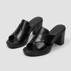 Mila | Cross-Strap Platform Block Heel Mules