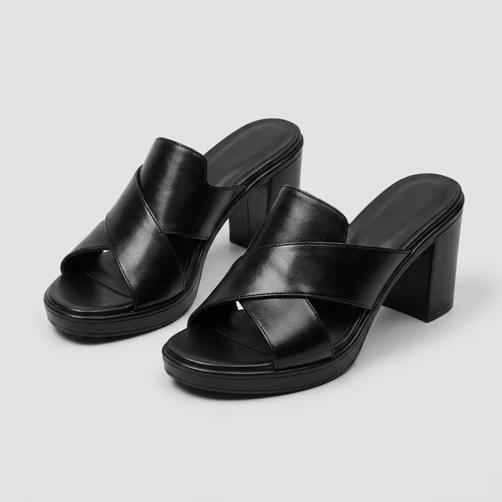 Mila | Cross-Strap Platform Block Heel Mules