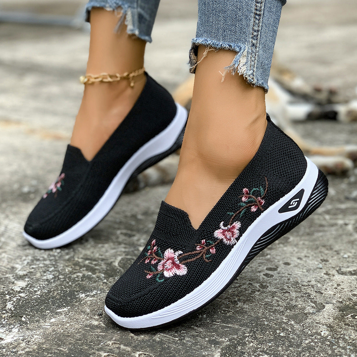 Blossom Breeze | Floral Embroidered Slip-On Platform Sneakers